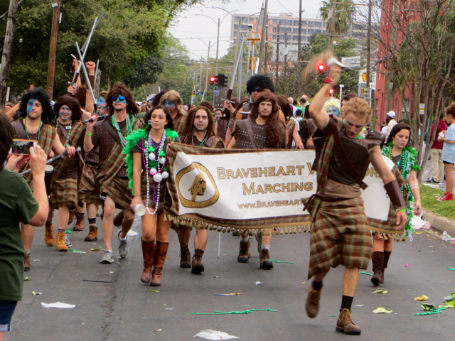 marching with banner
